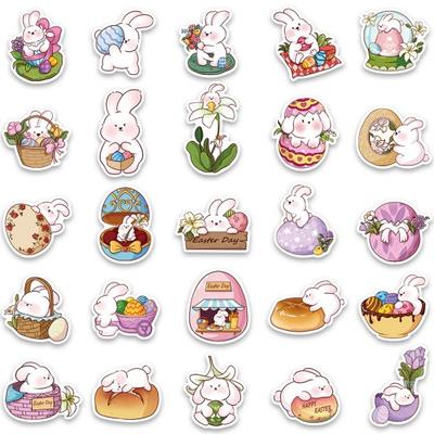 50Pcs Easter Bunny Stickers Waterproof Sun-resistant PVC Cartoon Rabbit Cute Decals DIY Vinyl Art Decorative Graffiti Stickers for Laptop Tablet