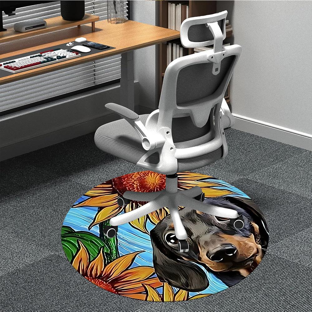 

1pc Dachshund Sunflower Print Chair Carpet for Office Non-Slip, Machine Washable Rug for Office - Holiday DecorMachine Made yy2510290 80cm by 80cm