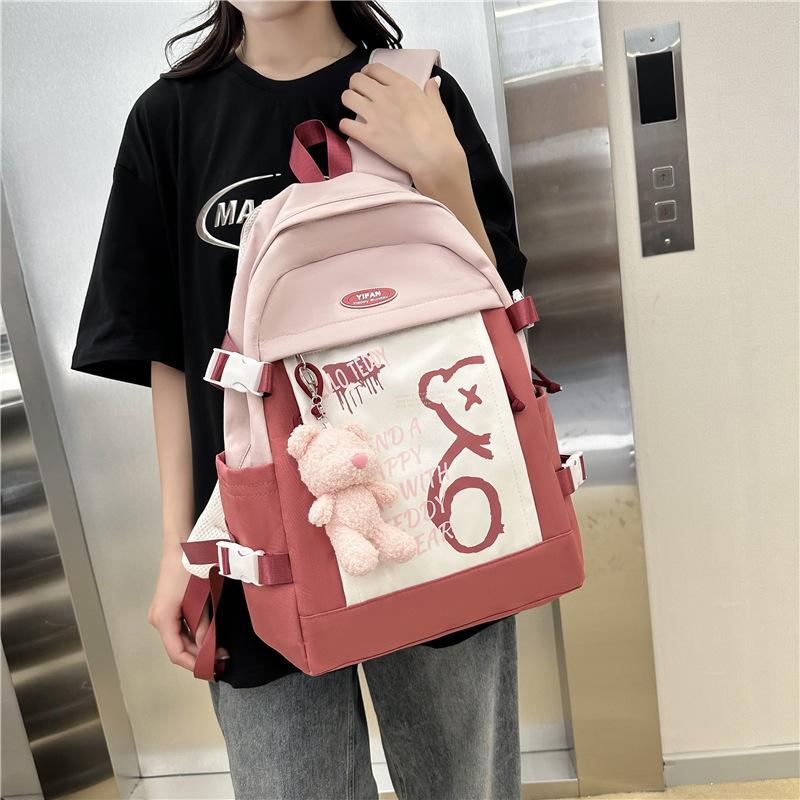 Schoolbag schoolbag middle school student ins high-quality schoolbag women's 1011 new splicing simple, large-capacity college student backpack