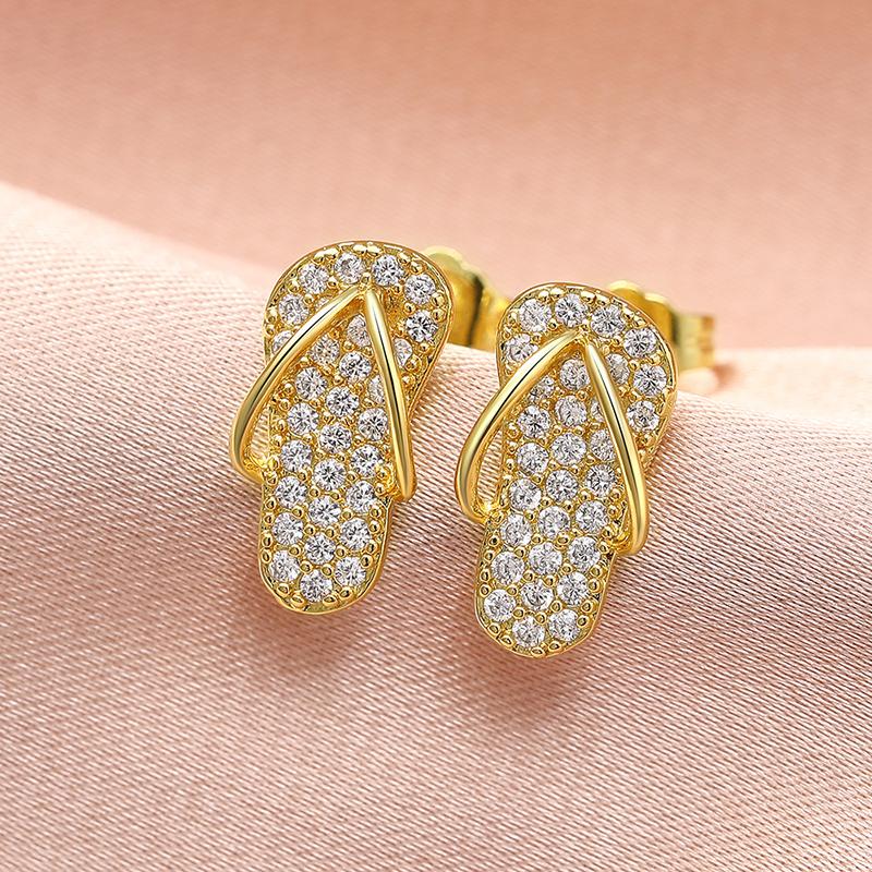 Schicke Ohrstecker in Pantoffelform für Mädchen Goldfarben Luxuriös Trendig Zirkonia Ohrringe Lustiger Damen Modeschmuck