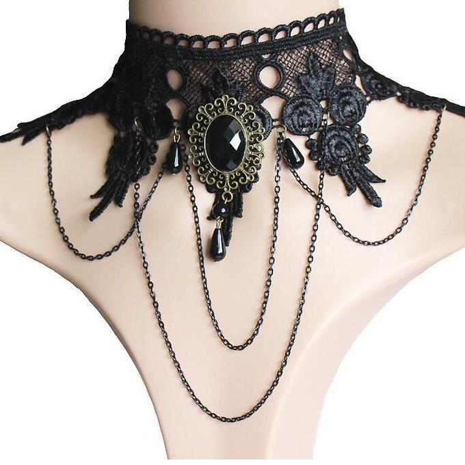 

Exaggerated Punk Tassel Pendant Black Lace Necklace for Women