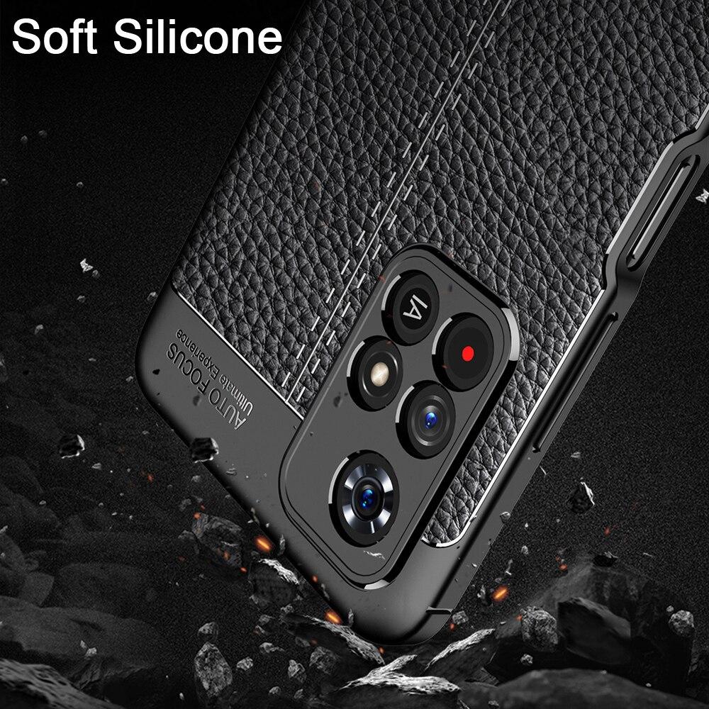 KEYSION Shockproof Case for Xiaomi POCO M4 Pro 5G Leather Texture Silicone Phone Back Cover for Redmi Note 11 5G 11 Pro+ 11T 5G