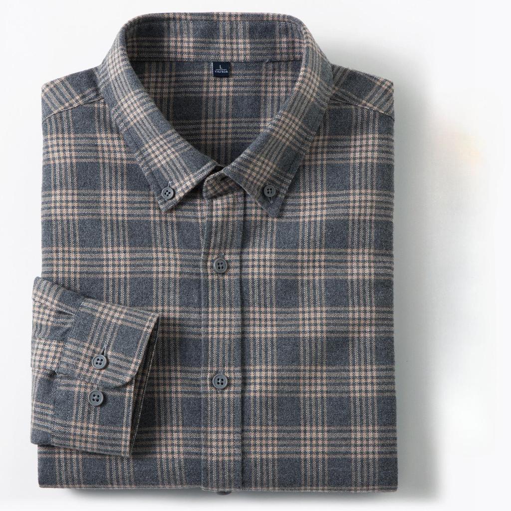 New In Shirt Plaid 100%cotton Brushed Long Sleeve Shirts for Men Slim Fit Casual Tops Hight Quality Designer Vintage Clothes