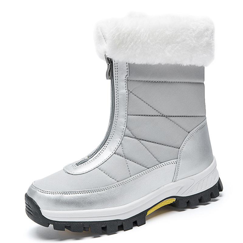 Mid Tube Front Zipper Cold Resistant and Warm Cotton Boots and Shoes