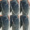 Corrente de Jeans com Pingente de Pentagrama e Laço Estilo Spice Girl, Pingente de Corrente de Cintura Fashionável com Pérolas Sintéticas