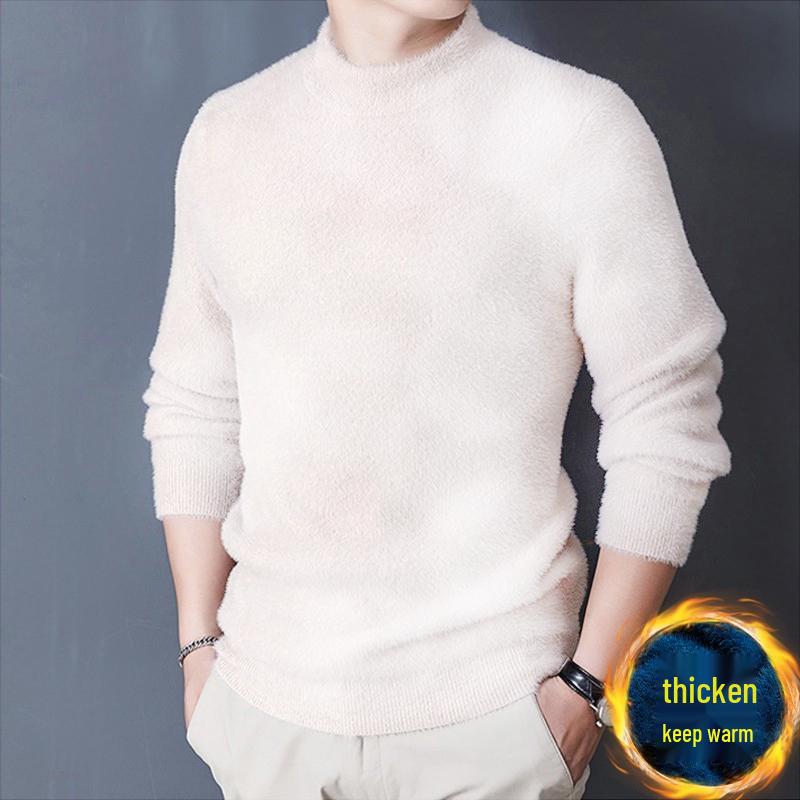 

Woodpecker Men s Fleece-Lined Mink Cashmere Sweater, Semi-High Neck, Autumn/Winter Warm Top for Middle-Aged Dad 3XL (165-180 jin) білий