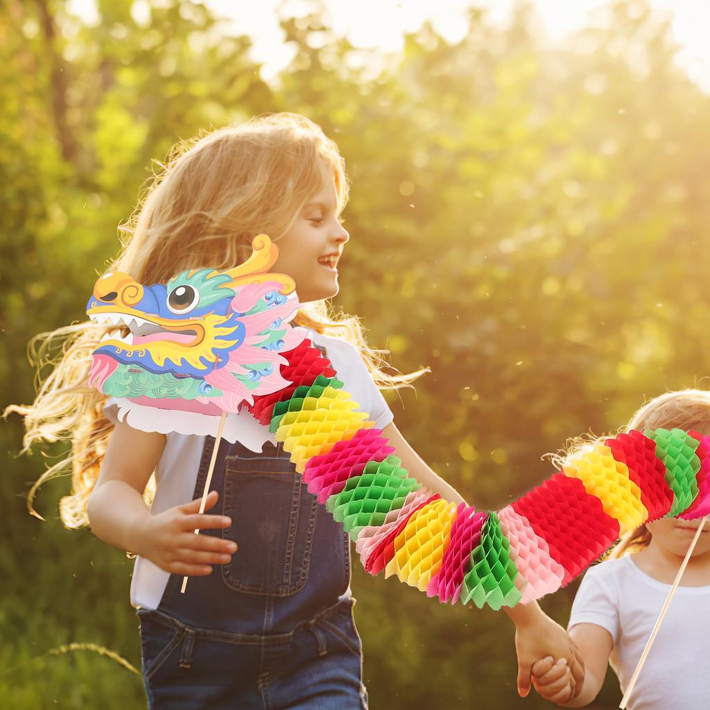Paper Dragon Garland Chinese Style Party Hand Holding Decor Bright Color New Year Photo Prop Dragon Decorations Festival