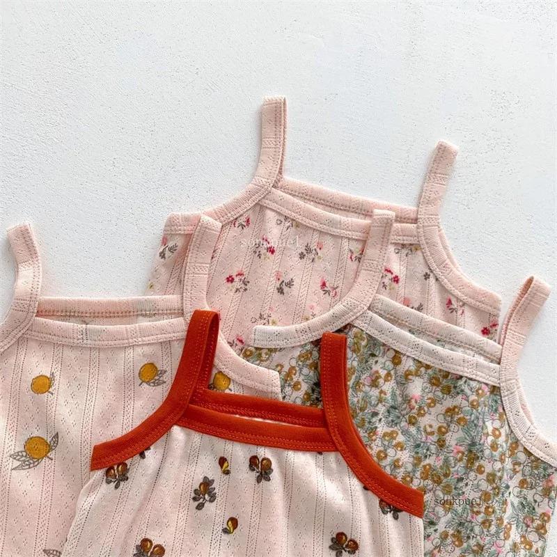 Baby Clothes Sets Summer Toddler Girl Strap Suits Cotton Printing Baby Boy Tops Tee and Shorts Infant Tracksuit Newborn Sets