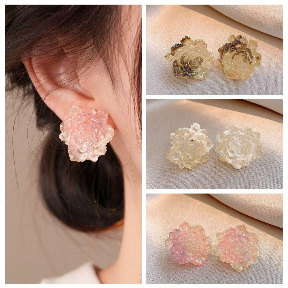 Rose Flower Flower Earrings Resin Women Earrings Exquisite Floral Stud Earrings  Women