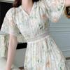 2025 New Floral Chiffon Summer Dress: Waist-Cinched, Slimming, Long Skirt Style for Vacations