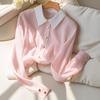 2025 Women's Versatile Slimming Long-Sleeve Pink Blouse - High-End, Breathable, and Fashionable