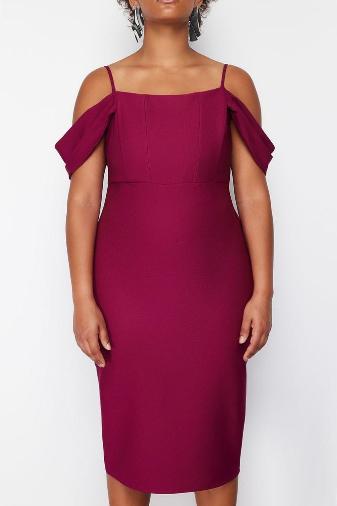 Women's Style Plus Size Purple Plain Bodycone Midi Woven Plus Size Dress