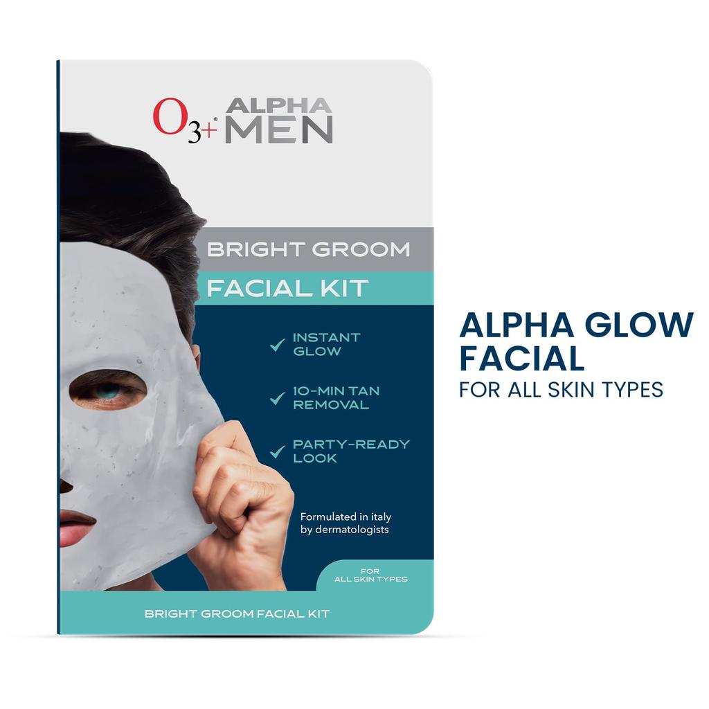O3+ Alpha Men Bright Groom Facial Kit 54G Pack Of 1 for Hydrated, Glowing, Smooth Skin