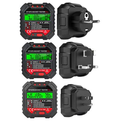 Leitungstester RCD-Tester Steckdosentester EU/UK/US-Stecker HT107 Steckdosentester Spannungstest mit LCD-Anzeige