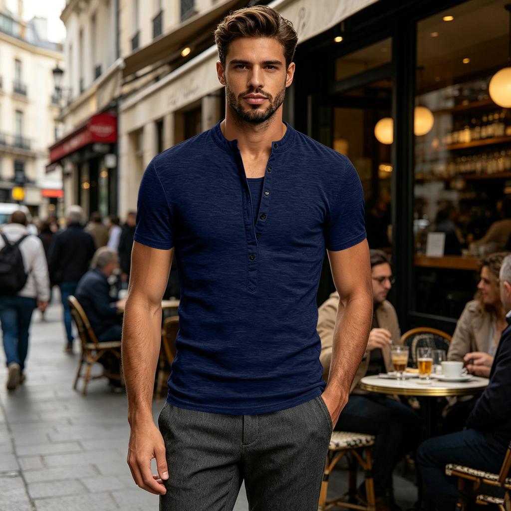 Men's Casual V Neck Button Up Short Sleeve Shirt Lightweight Soft Fabric Comfortable Fit Top for Daily Wear