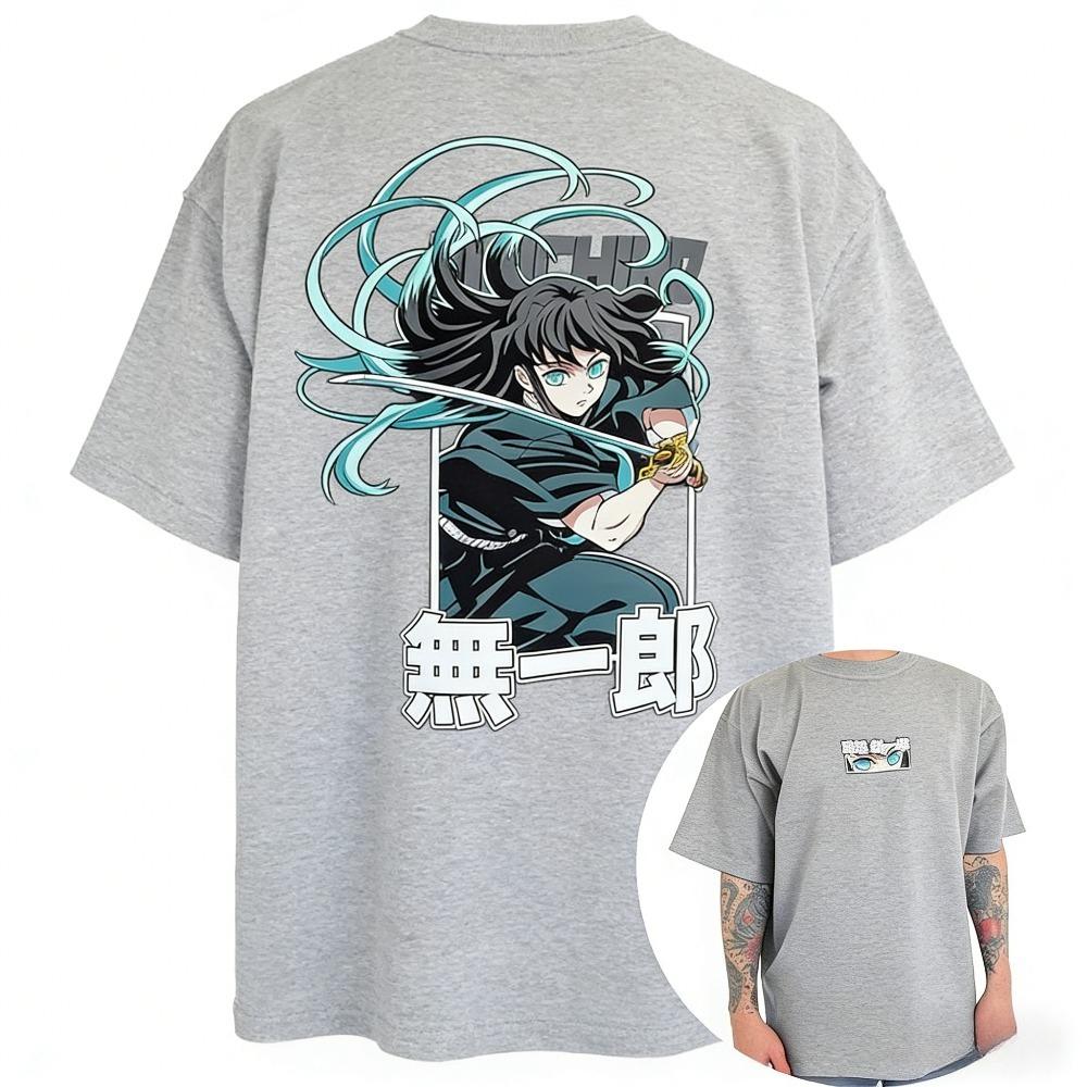 T-shirt in Puro Cotone Demon Slayer Muichiro Tokito 2026 Estate Nuovo Anime Stampato Ampio Casual Manica Corta per Bambini