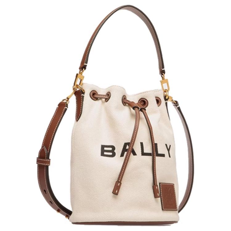 Bally Logo Detachable Adjustable Shoulder Strap Fabric Bucket Bag Medium Women bags Natural 6310446