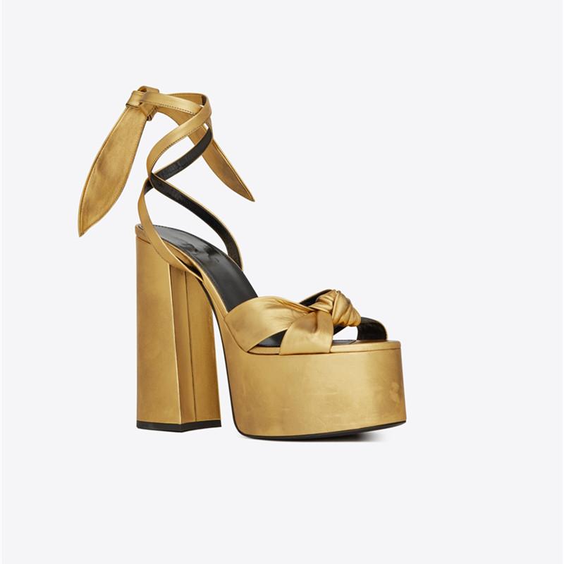 Nya Tryck Dam Sandaler Hög Platå Klumpiga Klackar Skor Sommar Peep Toe Ankelrem Höga Klackar Festskor Sandalia