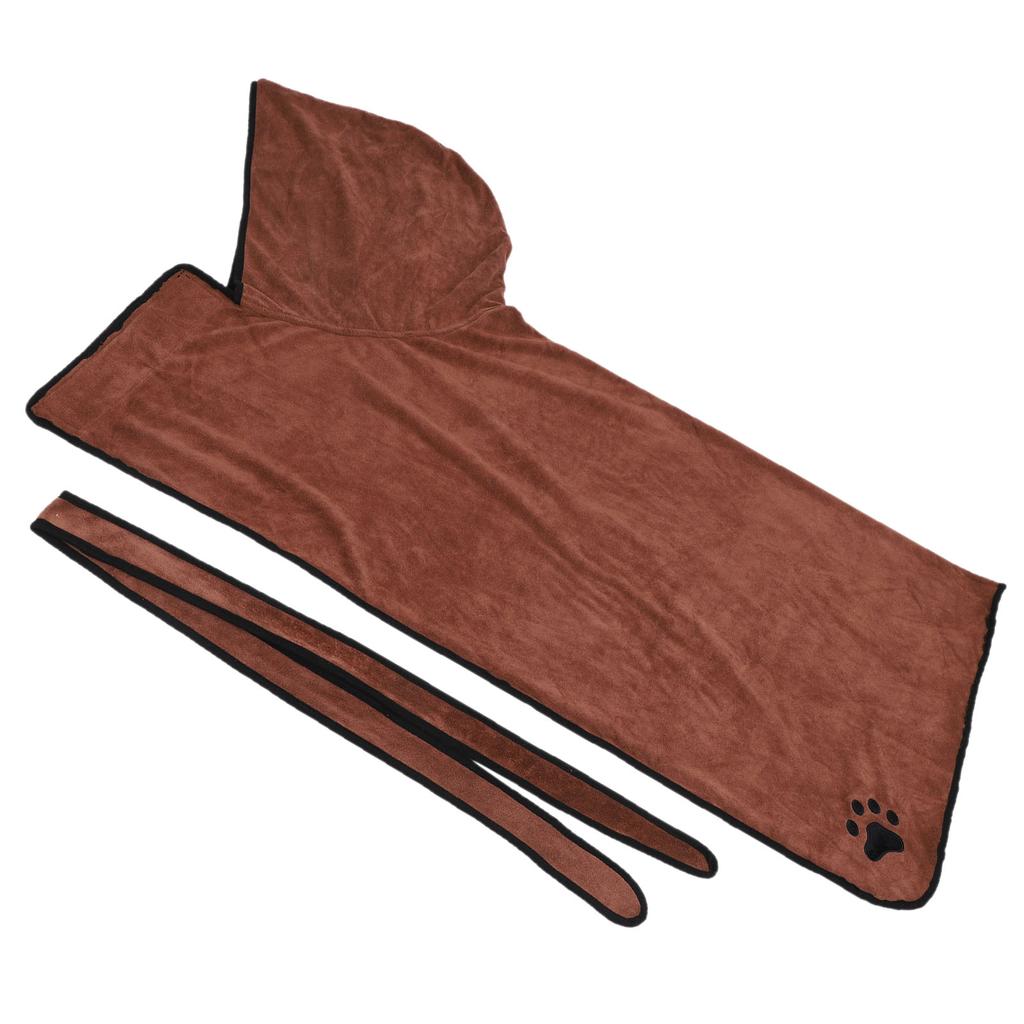 Pet Water Absorbent Bathrobe Dog Cat Wearable Hooded Drying Bath Towel with Belt BrownXL