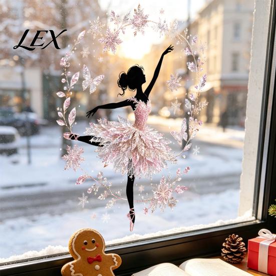 Removable Vinyl Wall Decor Christmas Ballet Girl Static Window Clings, Xmas Glass Decals, Winter Non Adhesive Residue Film Ballerina Elf Stickers for