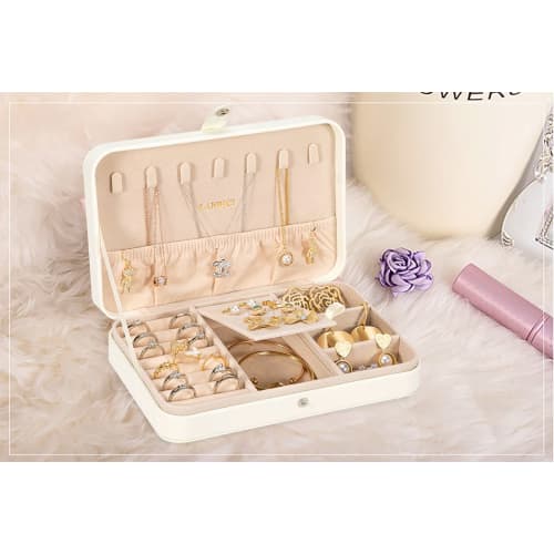 LANDICI Jewelry Box, PU Leather Jewelry Case, Portable Jewelry Storage Box with Compartments, Ring Storage, Jewelry Box Organizer, Necklace, Earrings,