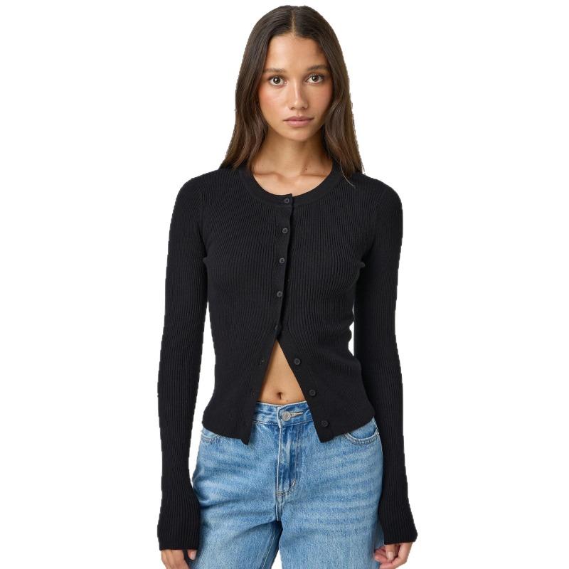 Y2k Mode Damen S Schlanke Passform Langarm Strickjacke Mit Knöpfen