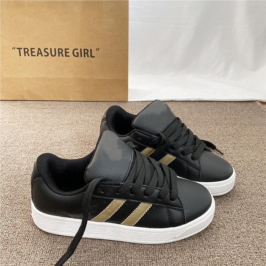 Retro bread shoes women's spring and summer new casual black and gold versatile board shoes women