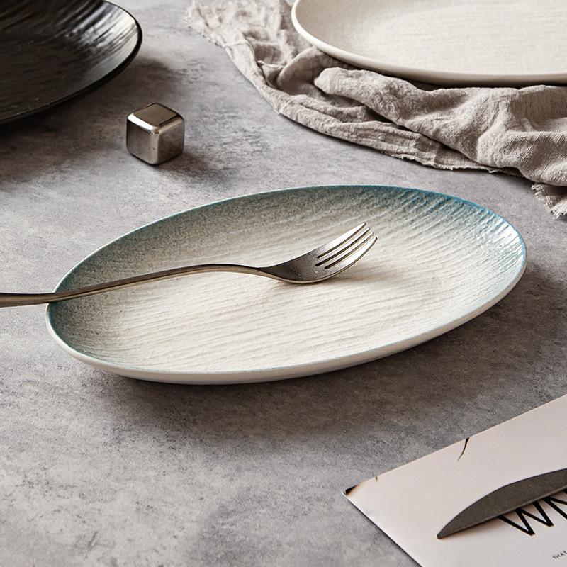 Underglaze Color Nordic Style Hotel Fish Plate Home Steamed Fish Plate Oversized Oval Commercial Tableware Creative Hotel Porcelain