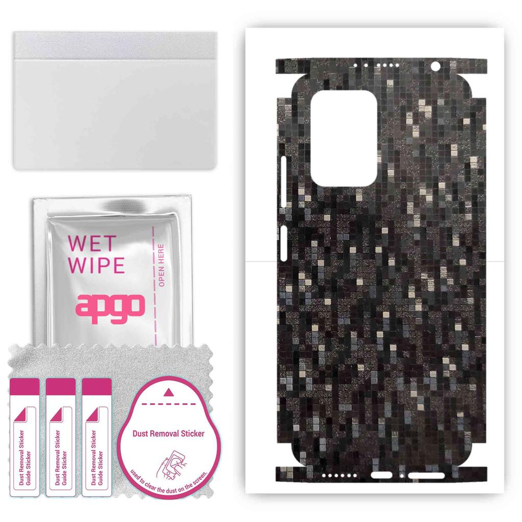apgo Protective Skin Sticker for the back+sides compatible with Xiaomi Poco X4 GT, Full Wrap Film, Foil, Vinyl - Pattern Carbon Black Pixel