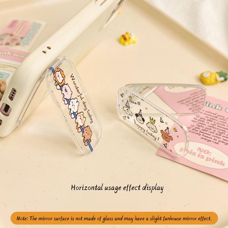 Cute Cartoon Cat & Dog Stick-On Makeup Mirror Phone Holder - Dual-Position Foldable Stand, Mobile Phone Accessories