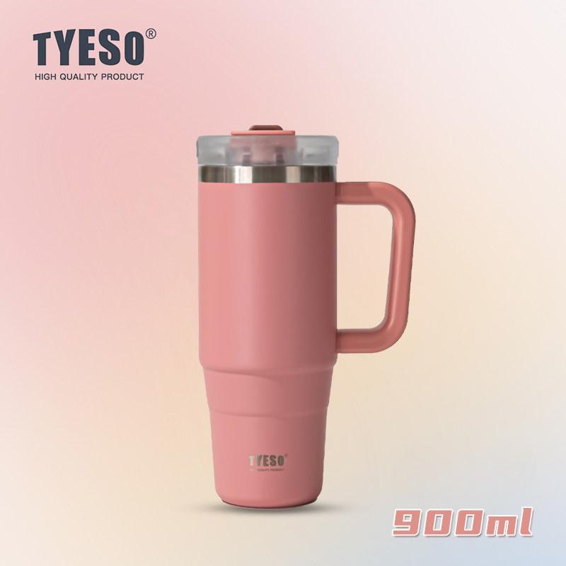 Tyeso 900ML Big Capacity Vacuum Cup With Handle Straw Stainless Steel Car Mug Thermal Iced Travel Insulated Tumbler Bottle
