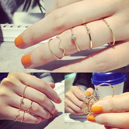 5Pcs/Set Band Ring Wave Stack Above Knuckle Midi Rings Lady Jewelry