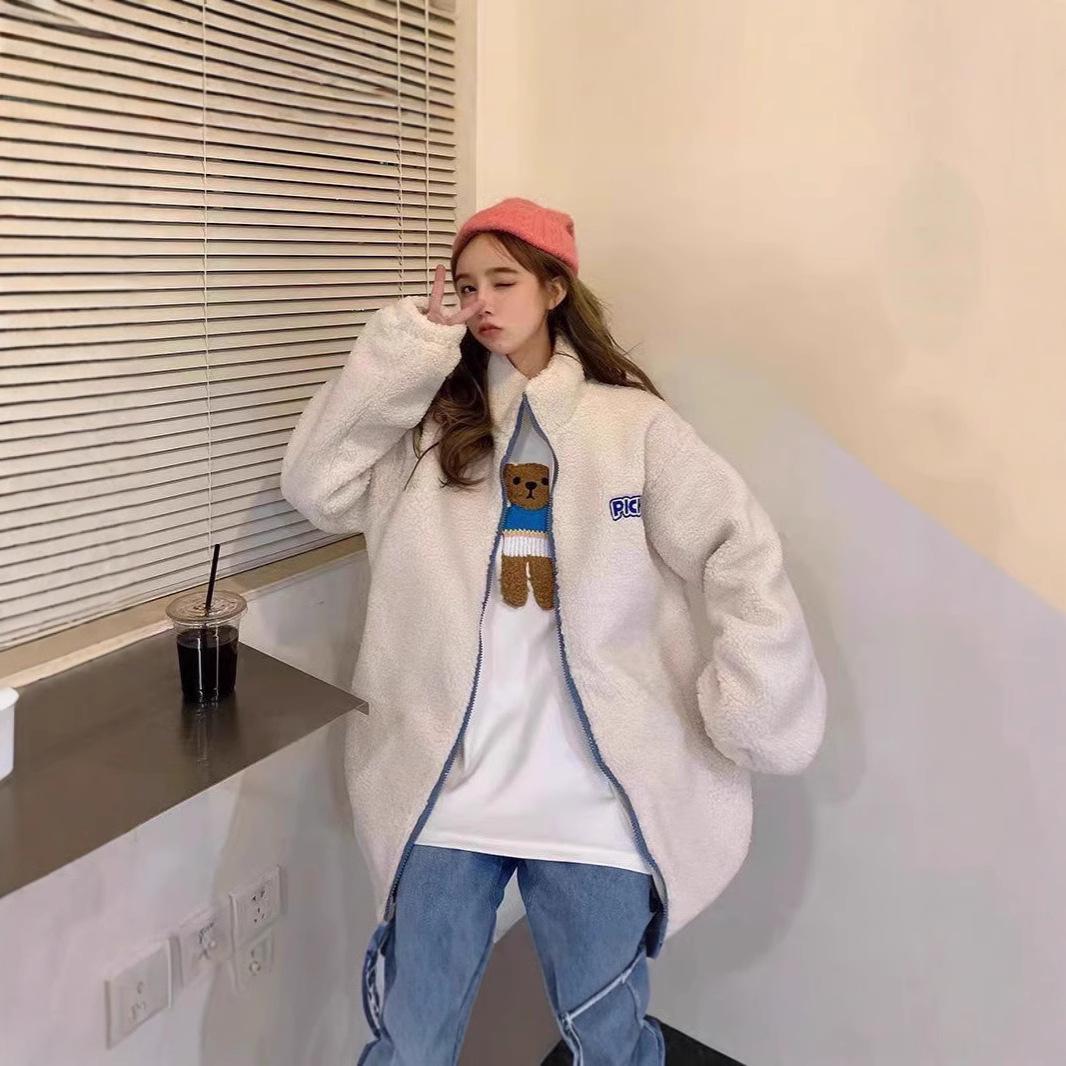 

Женское пальто из овечьей шерсти свободного кроя со стойкой в корейском стиле на осень и зиму 2024 M абрикосовый