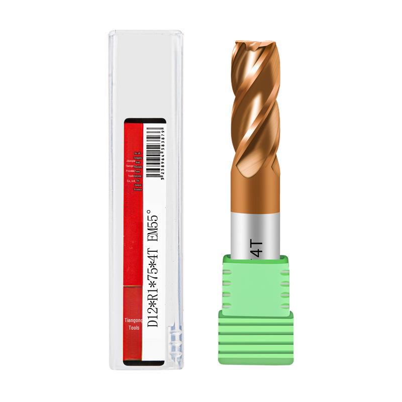 Tiangong 55° Tungsten Carbide Round Nose End Mill - 4-Edge CNC, Extended Stainless Cutting Tool