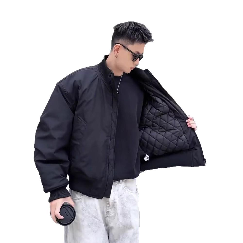 Guochao Unisex Boxy Silhouette Winter Flight Jacket - Padded Cotton, Thick, Trendy, and Loose Fit.