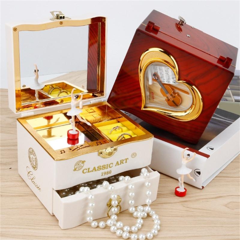 Sound Music Box With Elegant Rotating Jewelry Designs ABS Metal Wind Up Music Box for Relaxation & Decorative Use