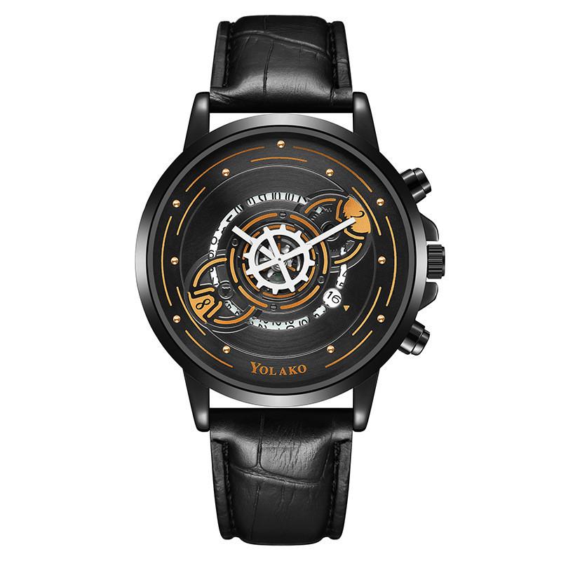 

Mens Fashion Quartz Watch With Leather Strap And 24h Indicator For Casual Wear розовый