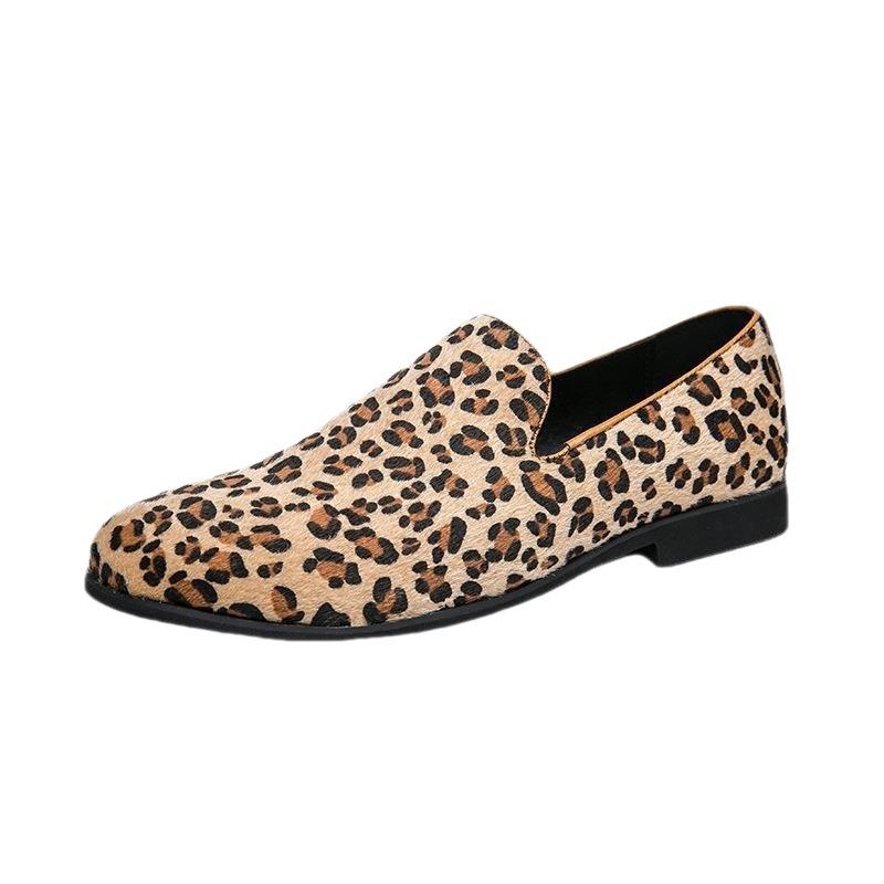 Large size men's leopard print small leather shoes 2025 new British trend foot loafers foreign trade casual men's shoes