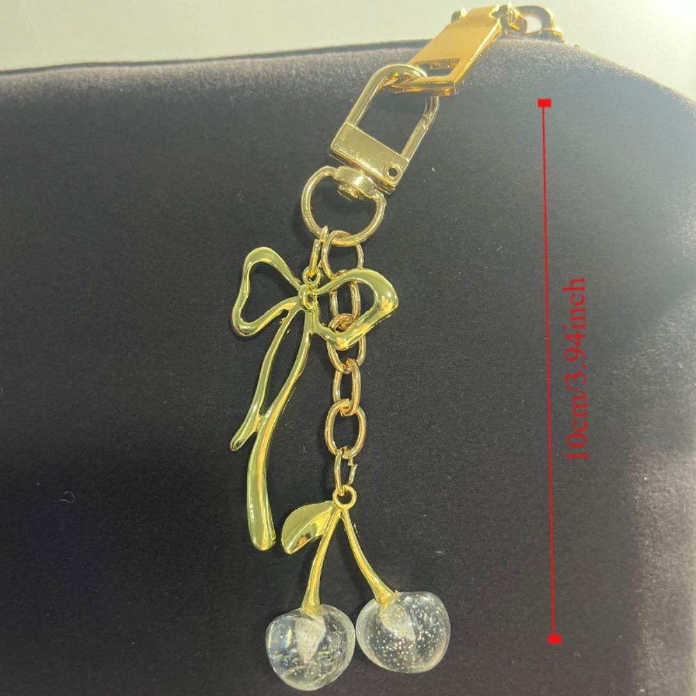 Fashion Delicious Red Cherry Bow Keychain Summer Fruits Cherries Pendant Keyring For Women Men Jewelry Bag Accessories Gift