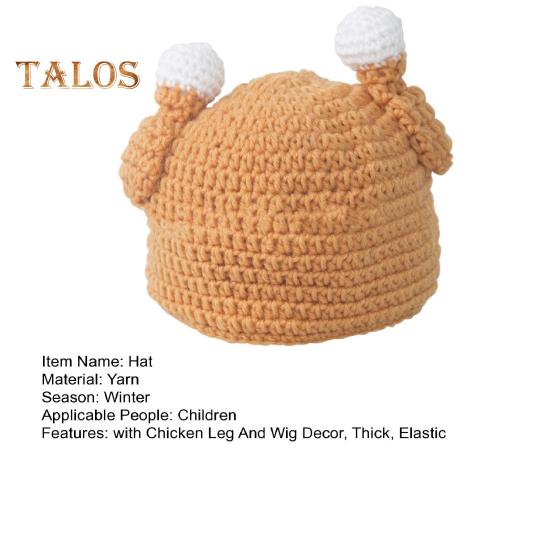 Children Knitted Hat with Chicken Leg And Wig Decor Thick Keep Warm Kids Photo Prop Headwear Highly Elastic Winter Beanie for Parties Travel
