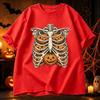 Halloween Skeleton Rib Cage Pumpkin Graphic T Shirt Vintage Chest Bone Print Tees Short Sleeve Unisex Gothic Holiday Casual Tops