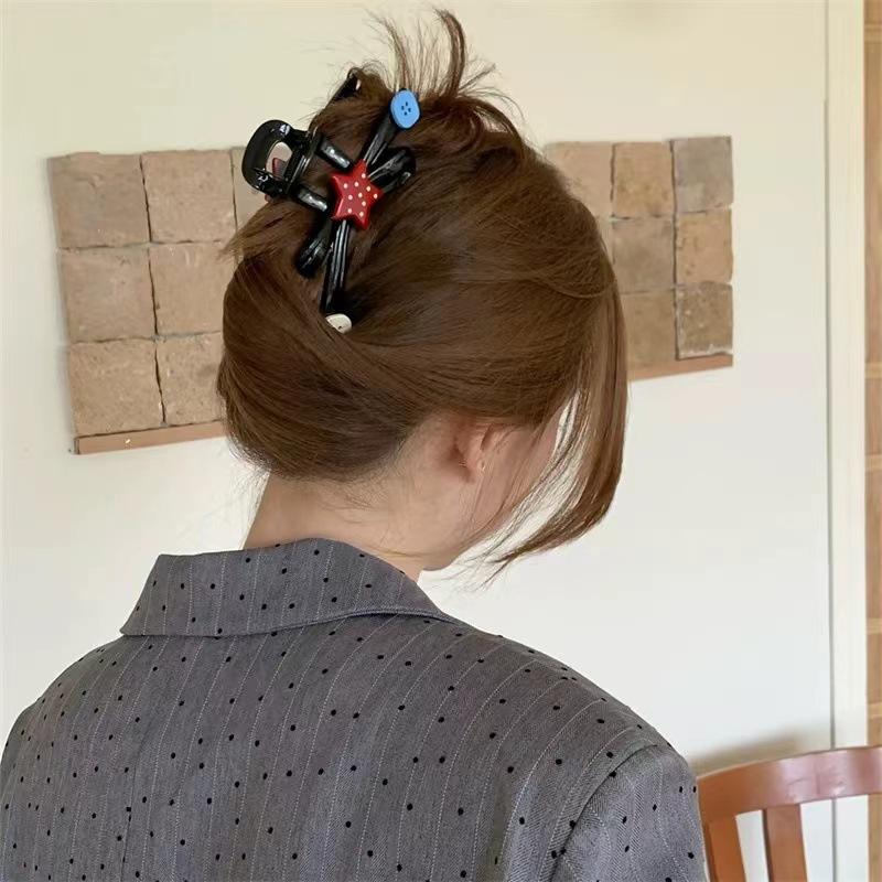 1pc Color Blocking Waves, Dotted Stars, Women's Oversized Buttons, Bow Ties, Dished Hair, Hair Clips, Hair Accessories