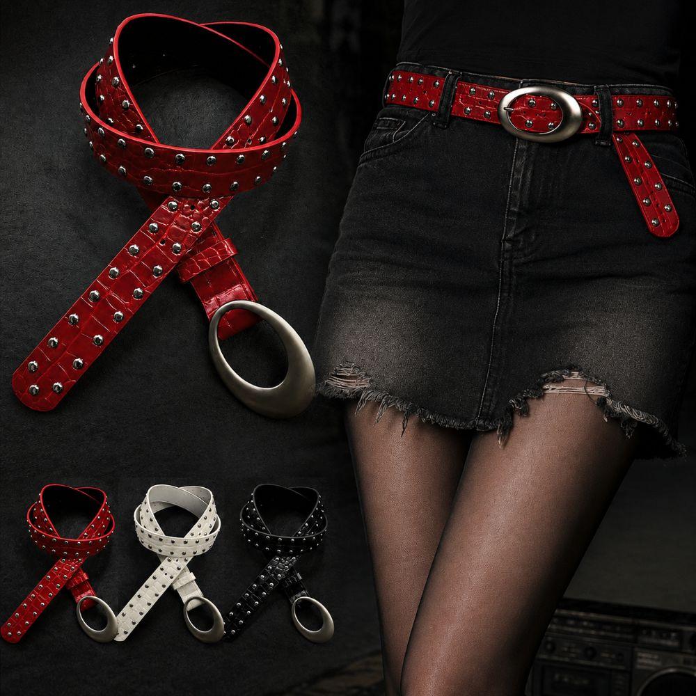 PU Leather American Retro Belt Rivets Waist Belt Personality Women Niche Belts  For Jeans,Skirt