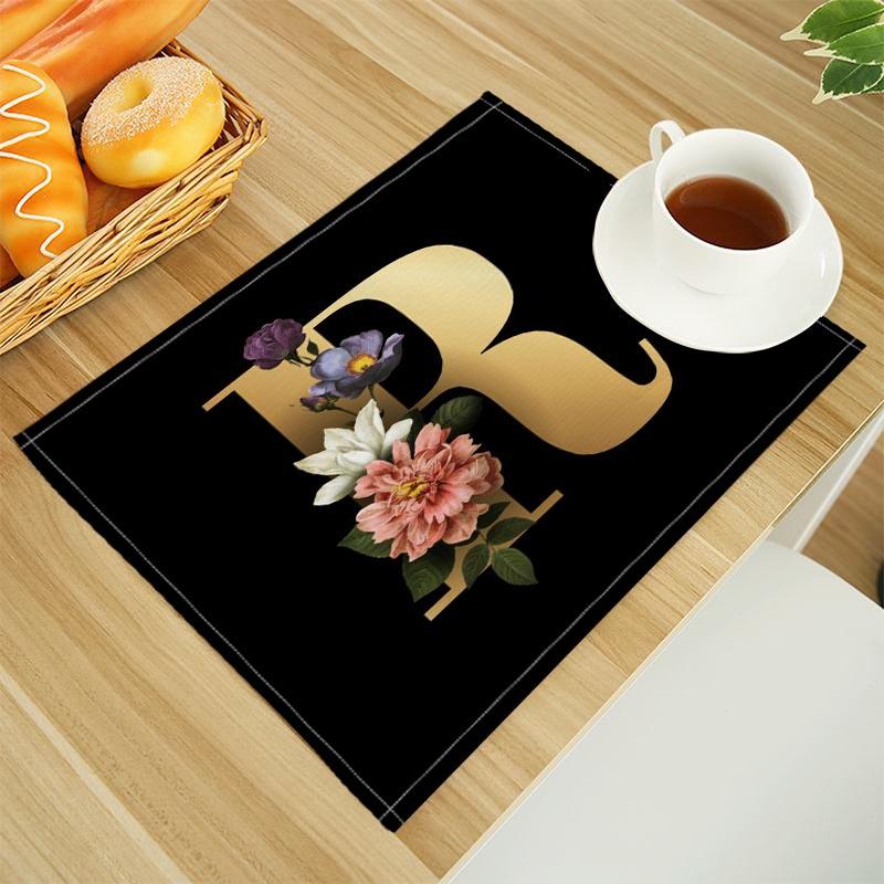 

Floral alphabet Print Linen Dining Table Mats Alphabet Kitchen Placemat 30X45cm Coasters Pads Bowl Cup Mat 2pcs 30x45cm