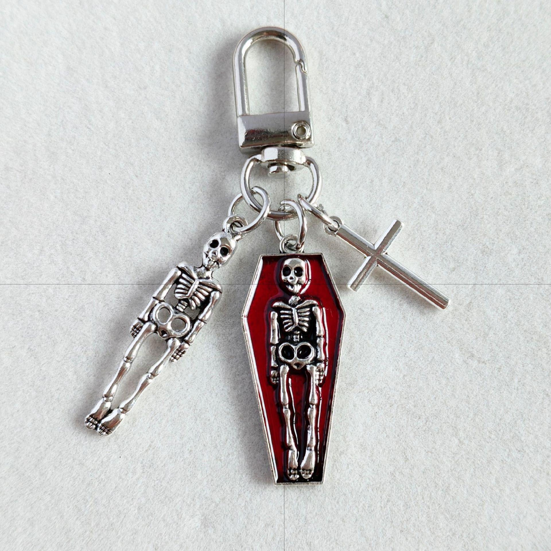 Retro Skull Coffin Cross Dark Style Pendant Keychain