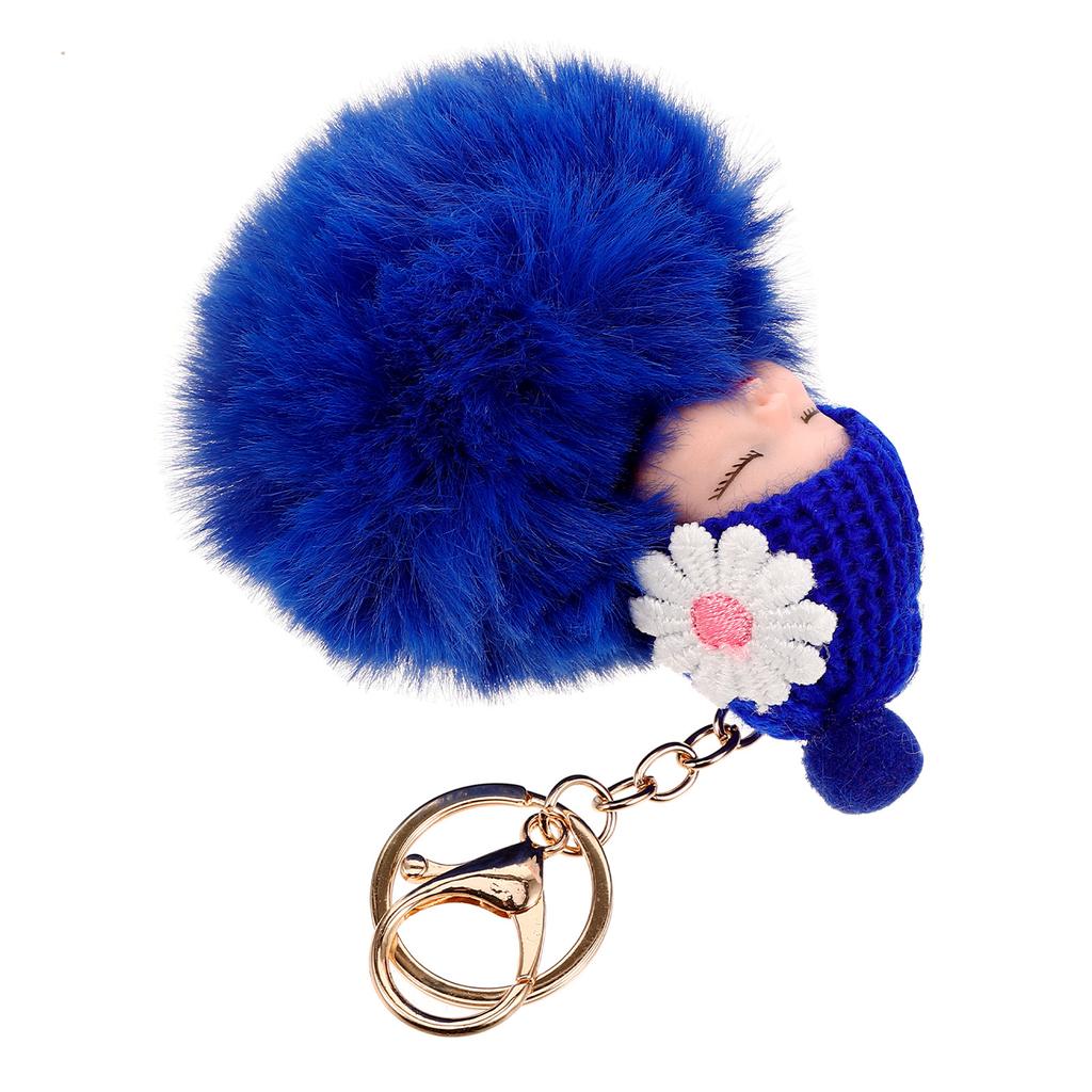 Stuffed Chain Soft Key Ring Ring For Handbag Key Chain Pompom Keychain Car Decor Royal Blue Stuffed Pendant