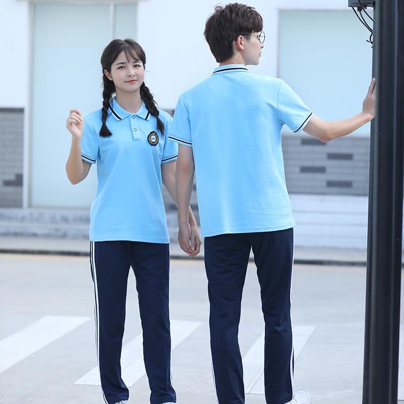 2022 Blue School Uniform Set: Summer Short Sleeve Sportswear for Primary, Junior High & High School