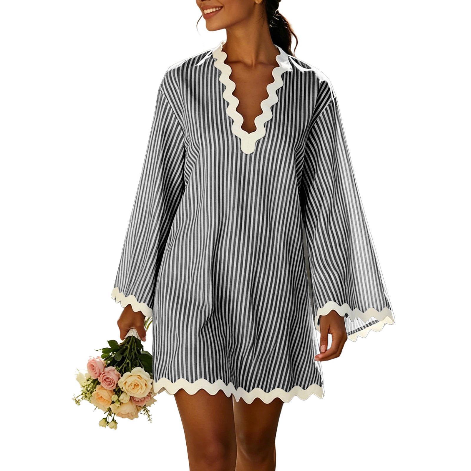 Women s Casual Vintage Striped Loose Fit Dress for Everyday Wear S
