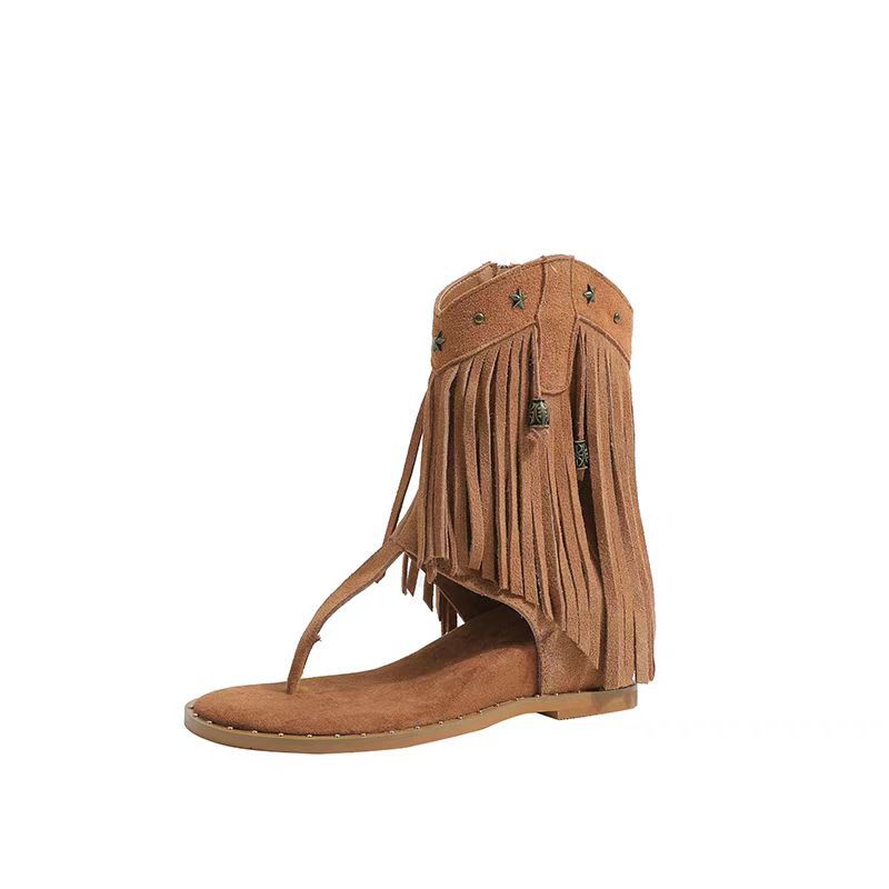 

Tassel willow nail herringbone pinch sandals women s new inner height increase fashion versatile cool boots western boots 39 светло-коричневого