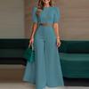ZANZEA Women Short Sleeve Cropped Tops and Wide Leg Pants Casual Two Piece Suit Sets